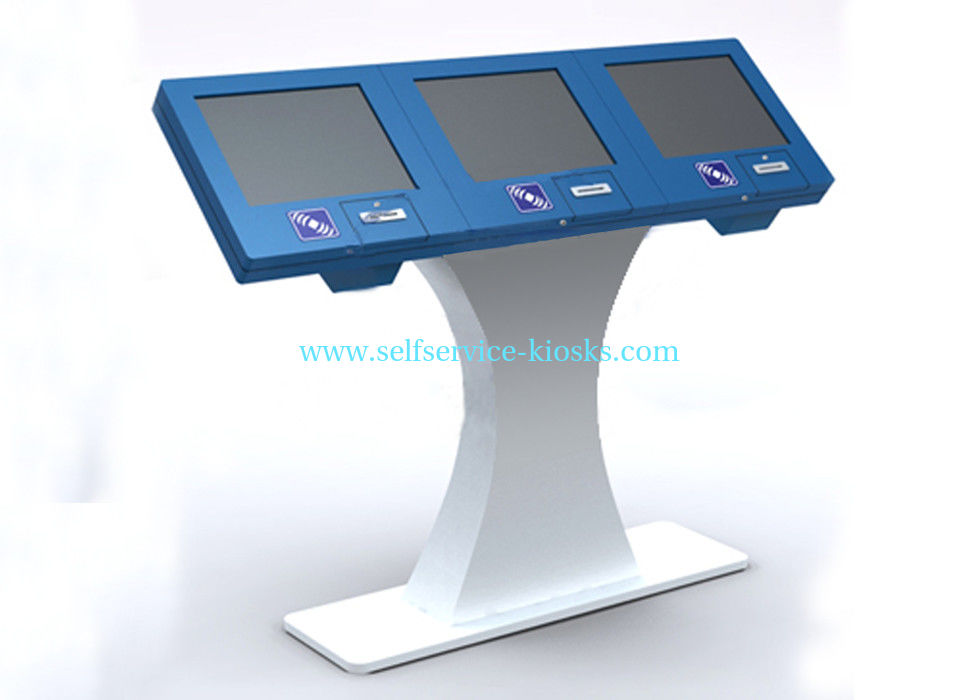 Interactive Information Kiosk With Three Touch Display, Card Reader And Barcode Scanner For Government Hallll
