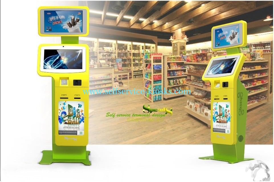 Multimedia Touch Screen Kiosk Check Reader For Retail / Ordering / Payment